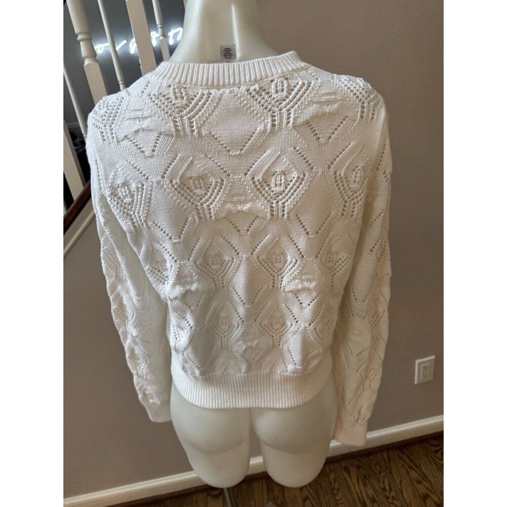 Autumn Cashmere Cotton Pointelle Floral Embroidered Knit Sweater White XS - Picture 2 of 2